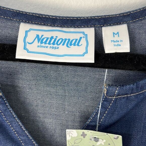 NWT National Vintage Blue Chambray Denim Midi Dress M Tiered MuuMuu Boho Western - Picture 3 of 12